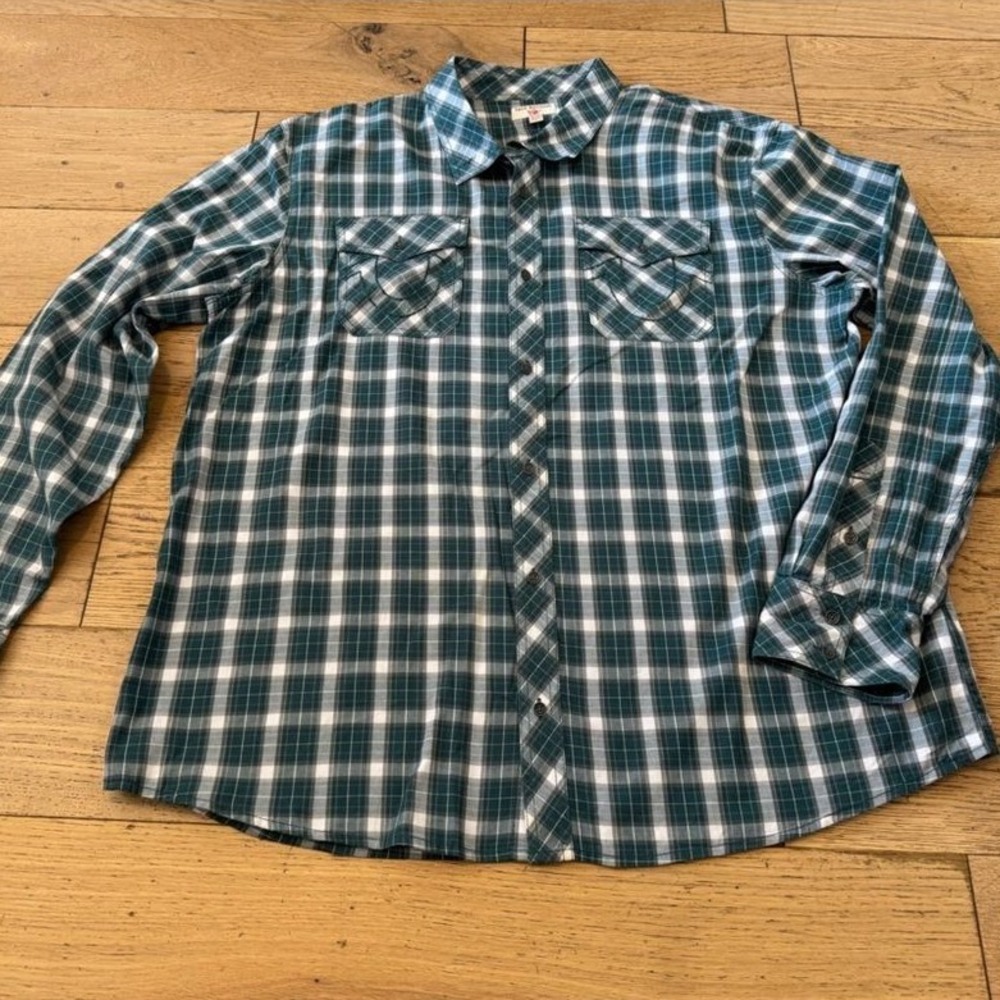 True Religion 3XL LS Utility Plaid Button Down Shirt Teal Green 35848-00 (1142)